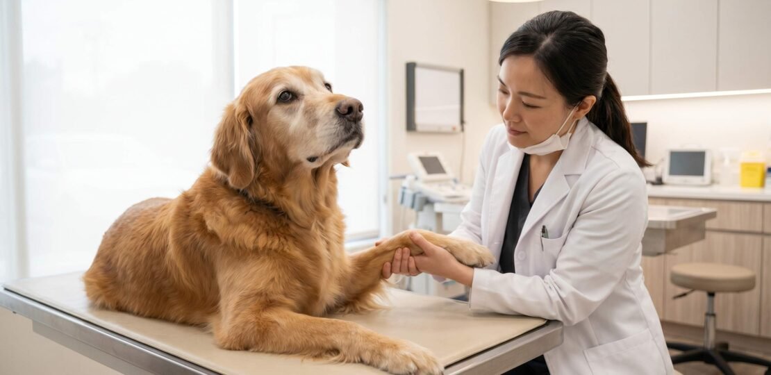 Vet Examining Senior Dog for Gabapentin Treatment
