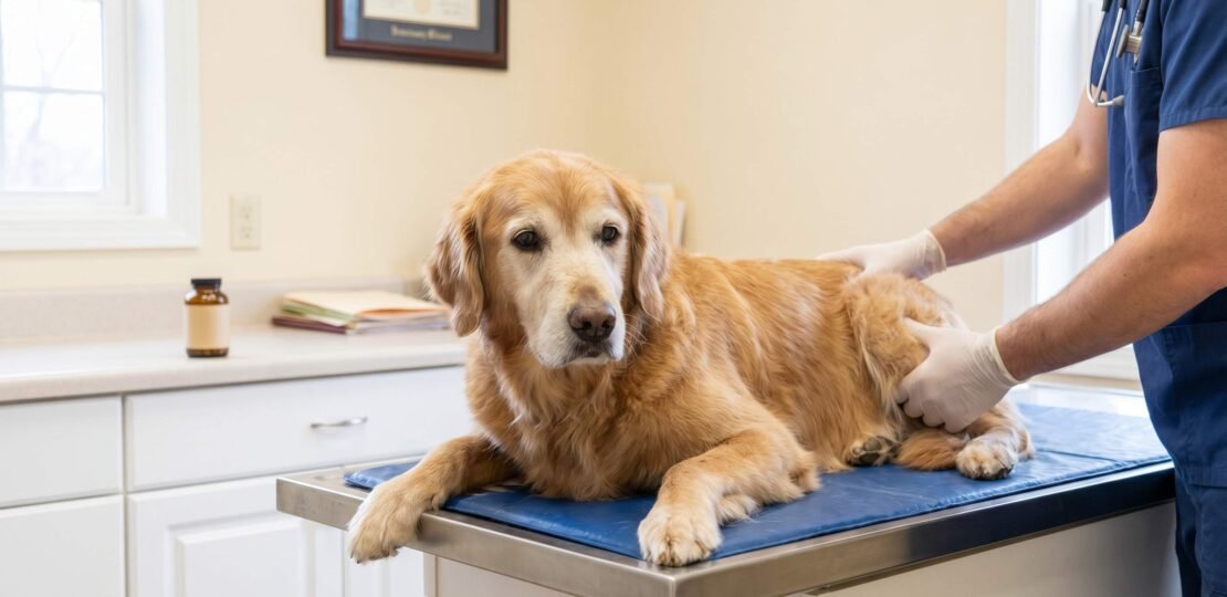 Senior dog joint exam with glucosamine supplement