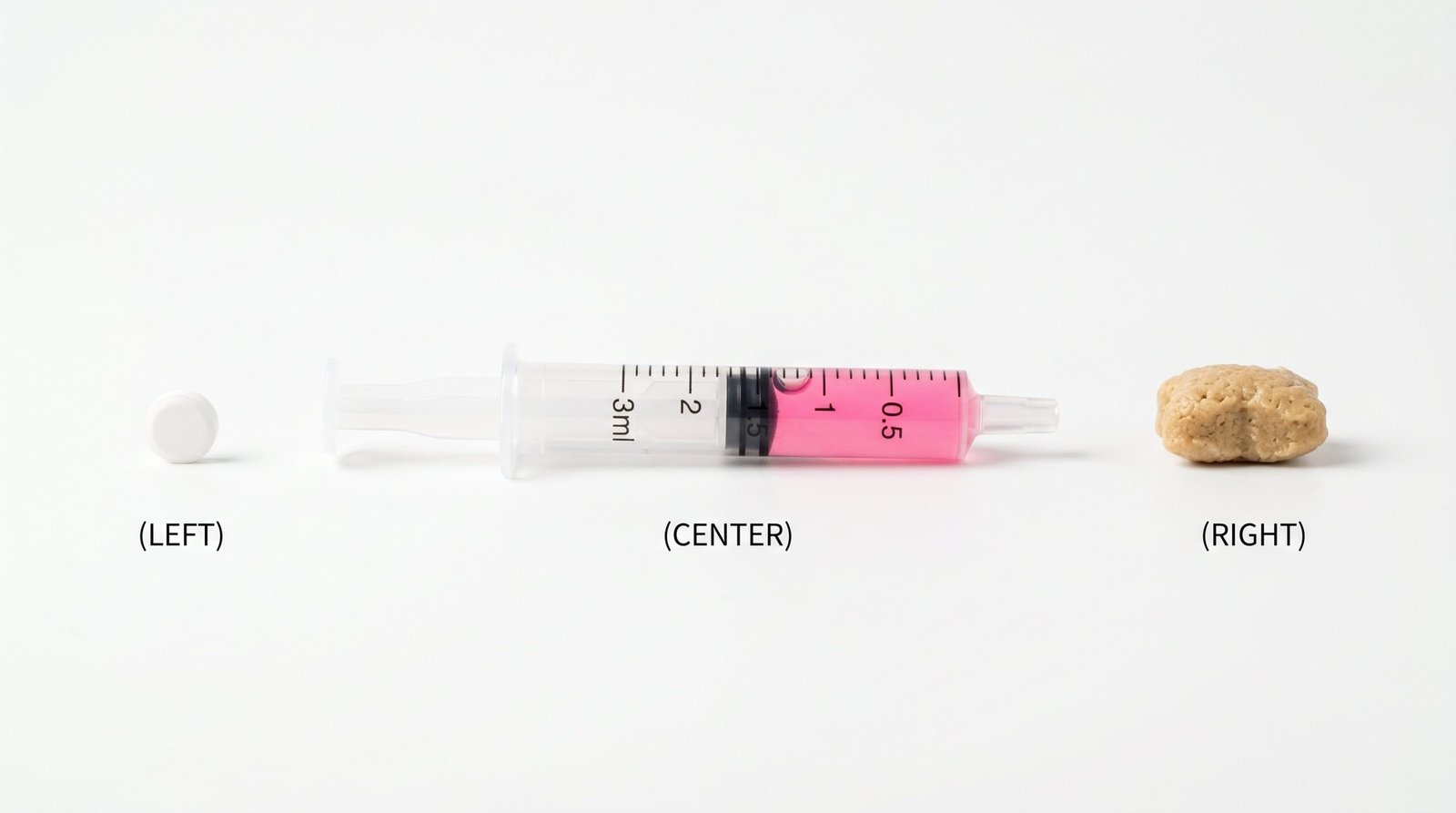 trazodone for cats administration options showing pill, liquid syringe, and flavored treat forms